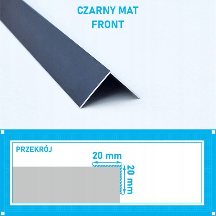 Kątownik aluminiowy anod CZARNY MAT 20x20mm 125cm - obrazek 4