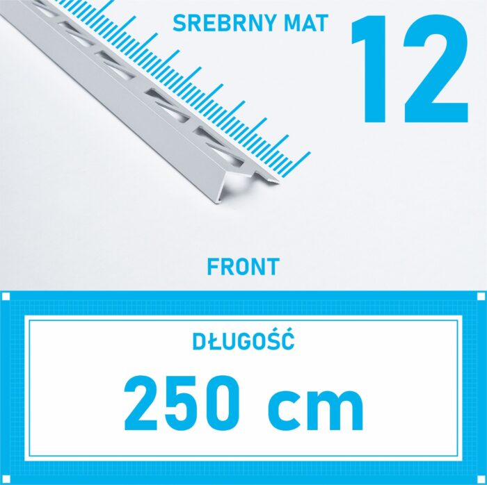 Listwa L profil narożna 12mm SREBRNY MAT ALU 250cm