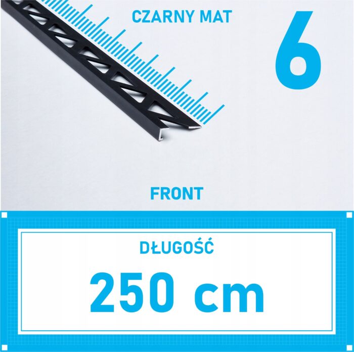 Listwa L profil narożna 6mm CZARNY MAT ALU 250cm
