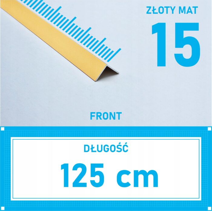KĄTOWNIK aluminiowy ZŁOTY MAT 15x15mm anodowany 125cm
