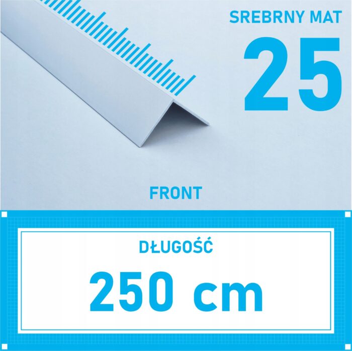 KĄTOWNIK aluminiowy SREBRNY MAT 25x25mm anodowany 250cm