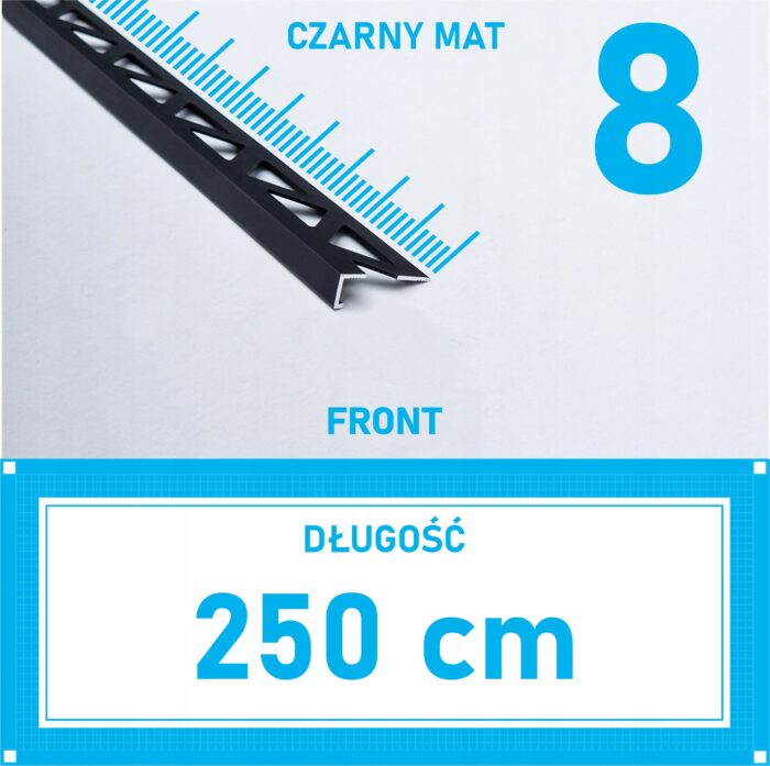 Listwa L profil narożna 8mm CZARNY MAT ALU 250cm