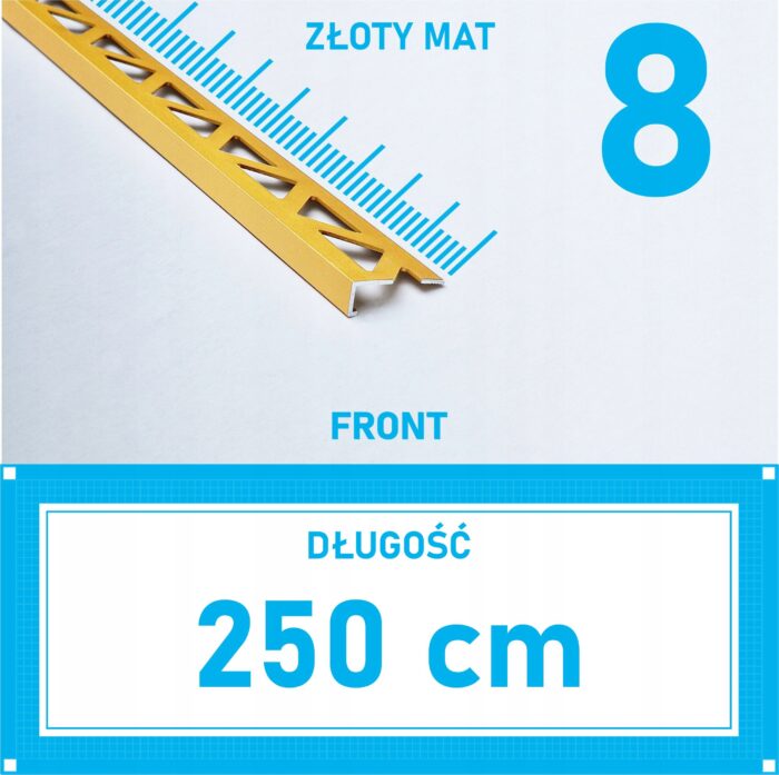 Listwa L profil narożna 8mm ZŁOTY MAT ALU 250cm