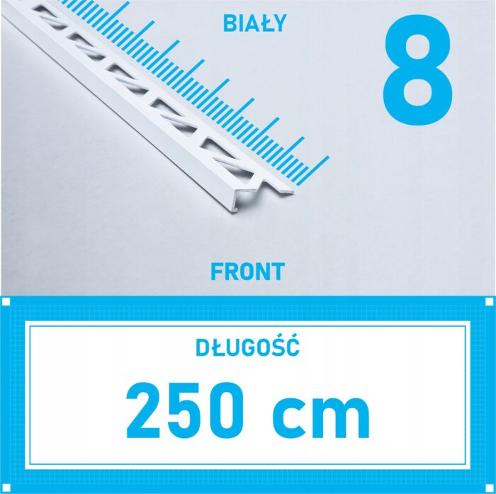 Listwa L profil narożna 8mm BIAŁY ALU 250cm