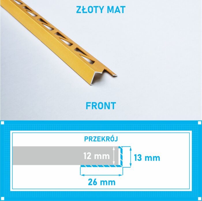 Listwa L profil narożna 12mm ZŁOTY MAT ALU 125cm - obrazek 4
