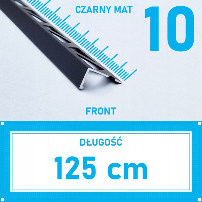 Listwa L profil narożna 10mm CZARNY MAT ALU 125cm