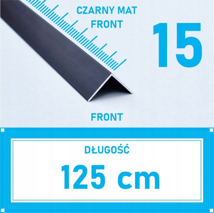 Kątownik aluminiowy anod CZARNY MAT 15x15mm 125cm