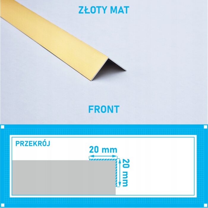 Kątownik aluminiowy anod ZŁOTY MAT 20x20mm 125cm - obrazek 4
