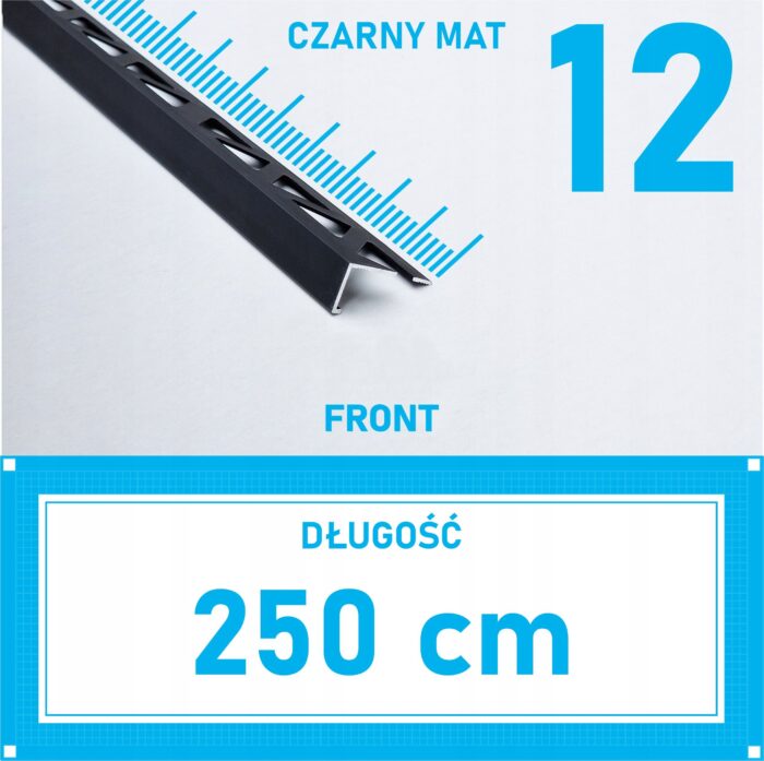 Listwa L profil narożna 12mm CZARNY MAT ALU 250cm