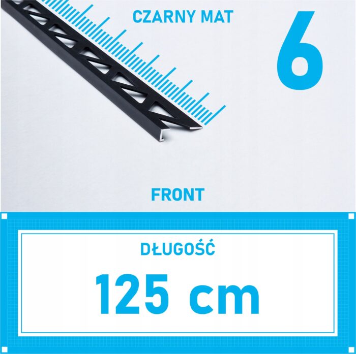 Listwa L profil narożna 6mm CZARNY MAT ALU 125cm