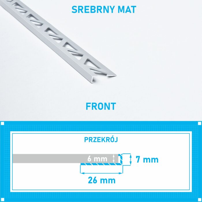 Listwa L profil narożna 6mm SREBRNY MAT ALU 125cm - obrazek 4