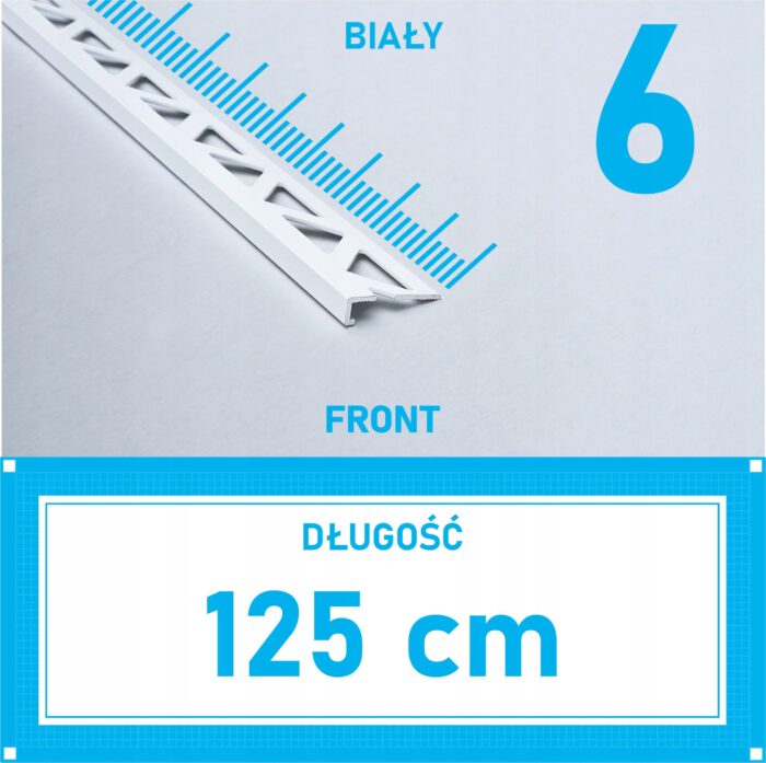 Listwa L profil narożna 6mm BIAŁY ALU 125cm