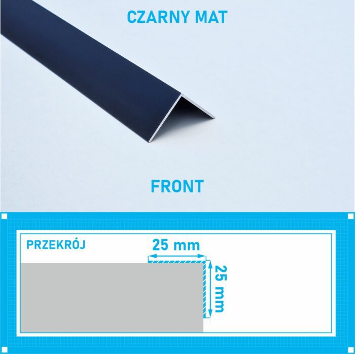 KĄTOWNIK aluminiowy CZARNY MAT 25x25mm anodowany 125cm - obrazek 4