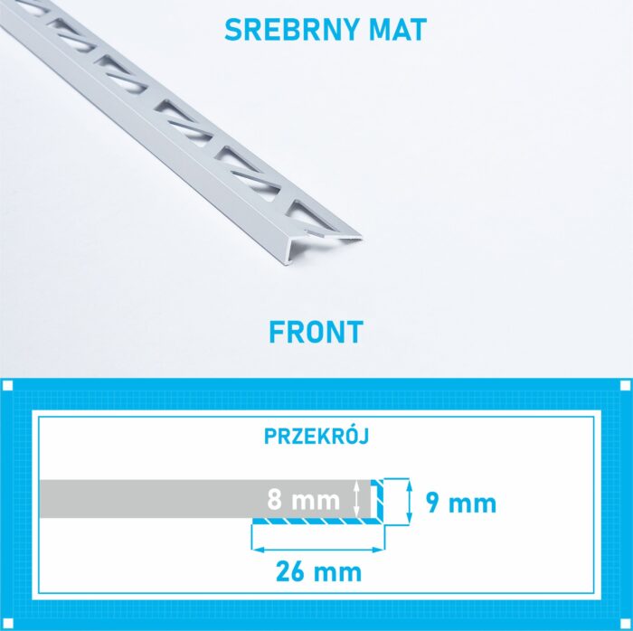 Listwa L profil narożna 8mm SREBRNY MAT ALU 125cm - obrazek 4