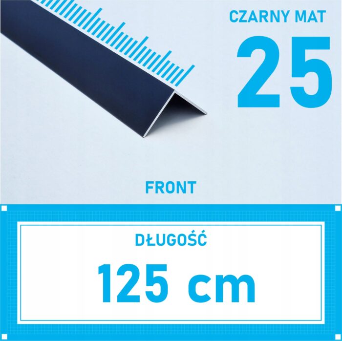 KĄTOWNIK aluminiowy CZARNY MAT 25x25mm anodowany 125cm