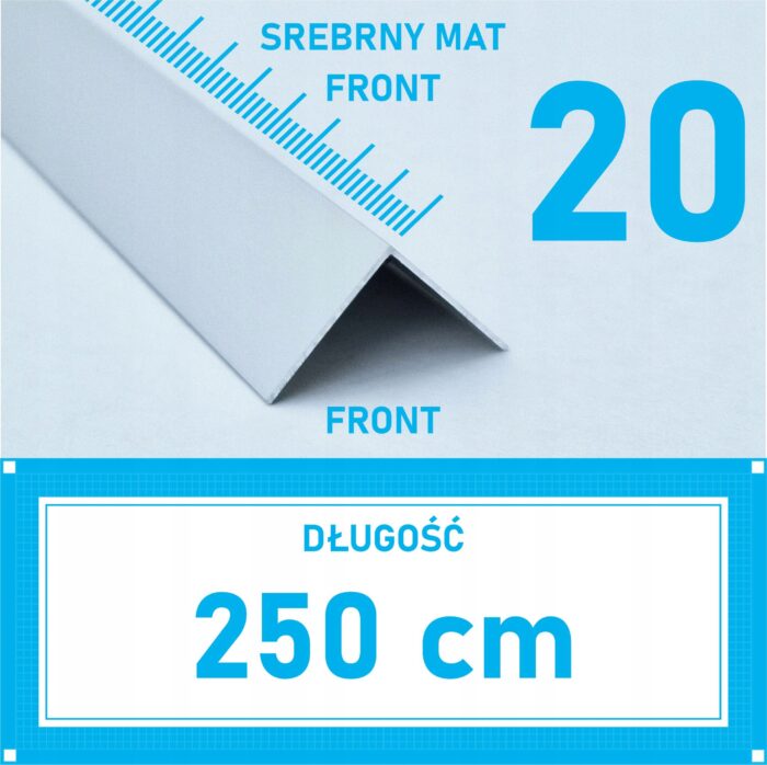 Kątownik aluminiowy anod SREBRNY MAT 20x20mm 250cm