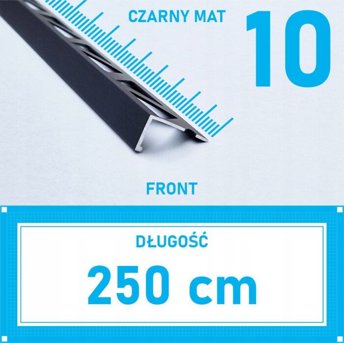 Listwa L profil narożna 10mm CZARNY MAT ALU 250cm