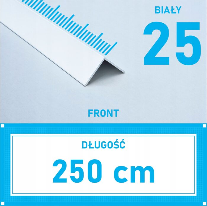 KĄTOWNIK aluminiowy BIAŁY MAT 25x25mm anodowany 250cm