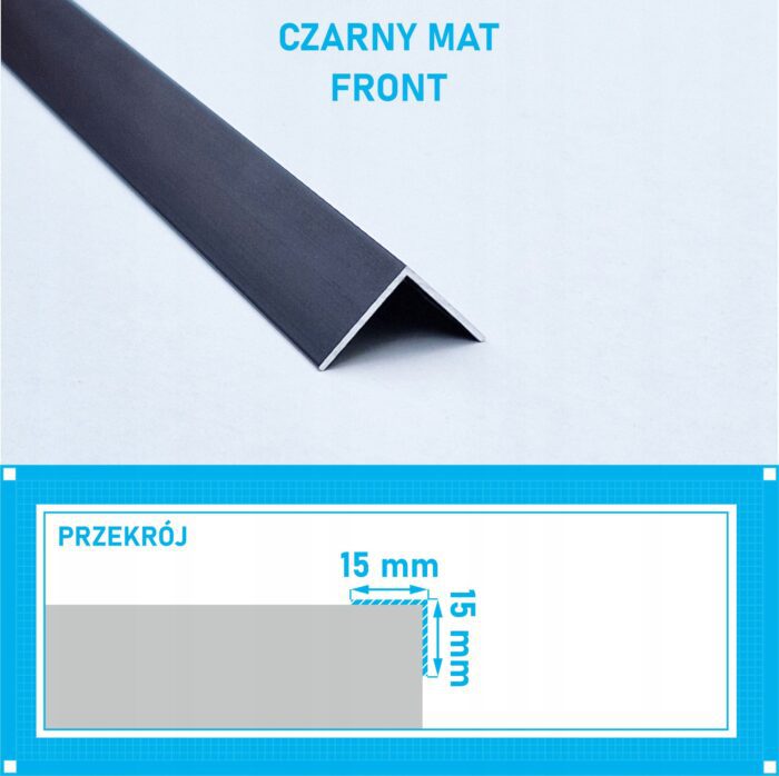 Kątownik aluminiowy anod CZARNY MAT 15x15mm 125cm - obrazek 4