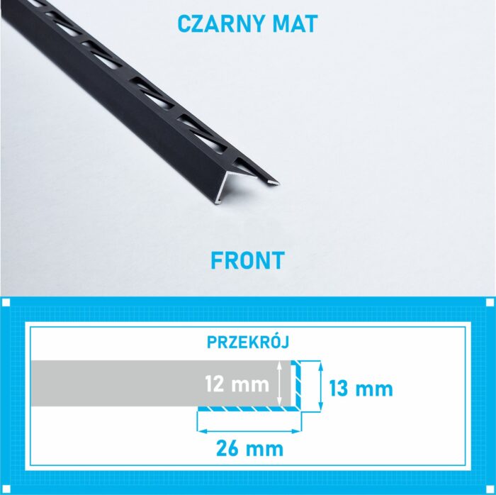 Listwa L profil narożna 12mm CZARNY MAT ALU 250cm - obrazek 4