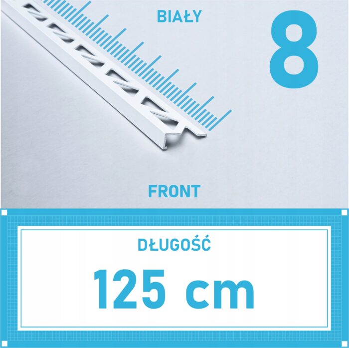 Listwa L profil narożna 8mm BIAŁY ALU 125cm