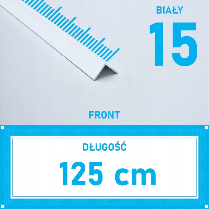 KĄTOWNIK aluminiowy BIAŁY MAT 15x15mm 125cm