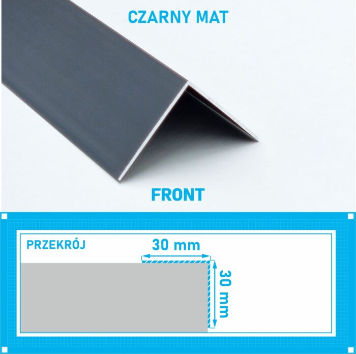 KĄTOWNIK aluminiowy CZARNY 30x30mm anodowany 250cm - obrazek 4