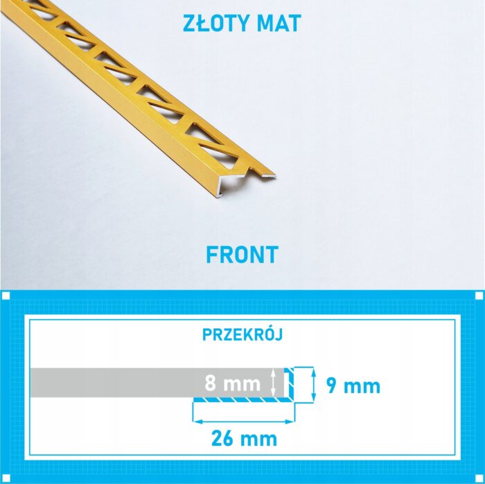 Listwa L profil narożna 8mm ZŁOTY MAT ALU 125cm - obrazek 4