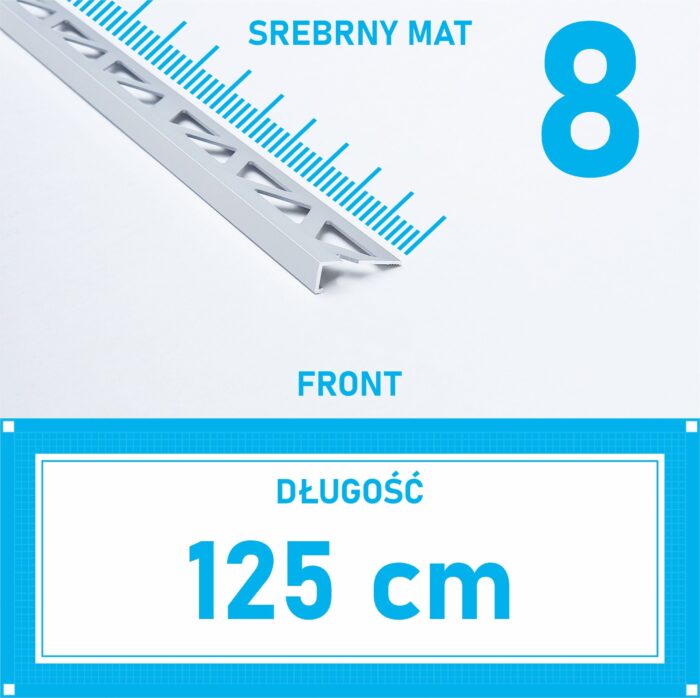 Listwa L profil narożna 8mm SREBRNY MAT ALU 125cm