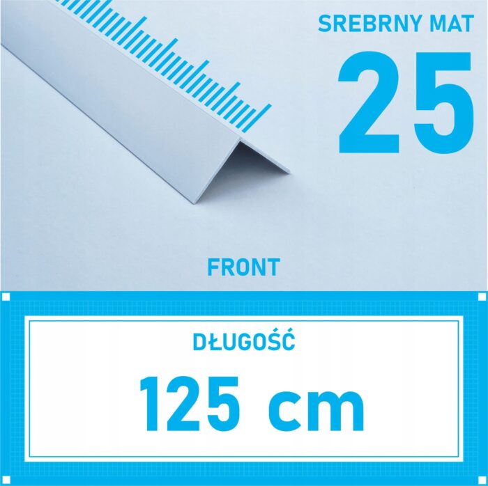 KĄTOWNIK aluminiowy SREBRNY MAT 25x25mm anodowany 125cm