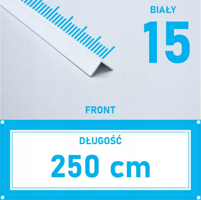 KĄTOWNIK aluminiowy BIAŁY MAT 15x15mm anodowany 250cm