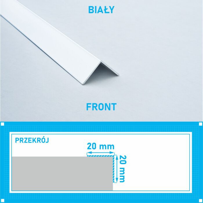 Kątownik aluminiowy anod BIAŁY MAT 20x20mm 250cm - obrazek 4