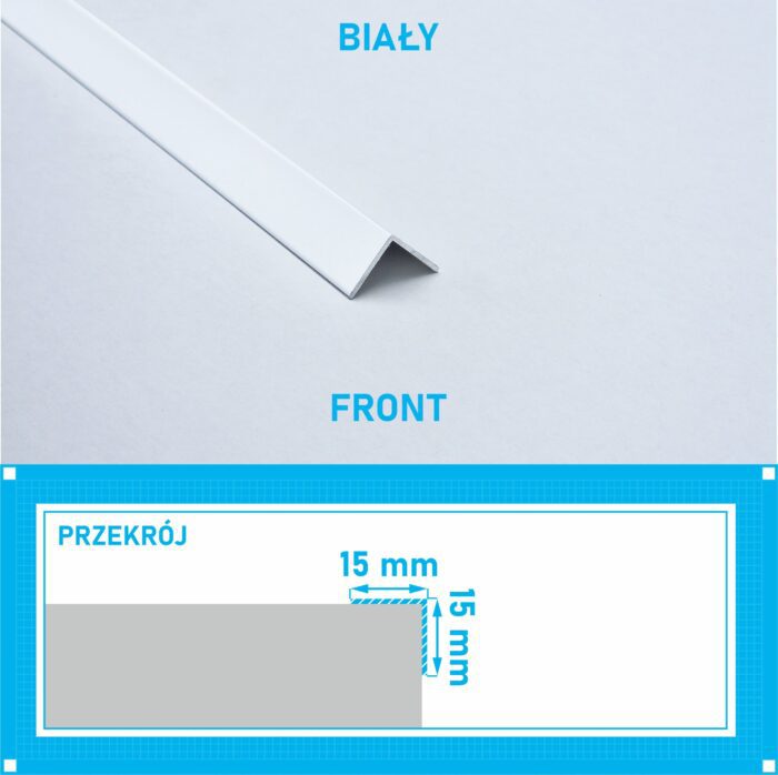 KĄTOWNIK aluminiowy BIAŁY MAT 15x15mm anodowany 250cm - obrazek 4