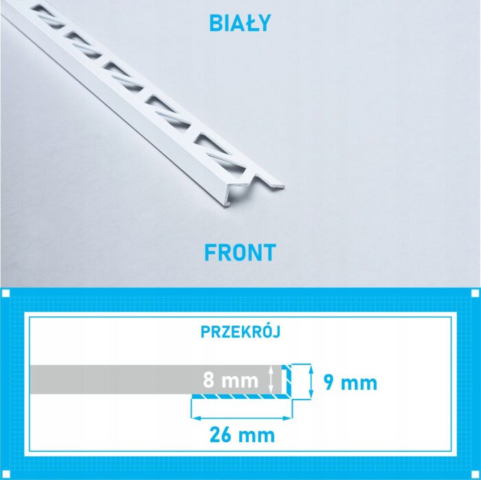 Listwa L profil narożna 8mm BIAŁY ALU 125cm - obrazek 4