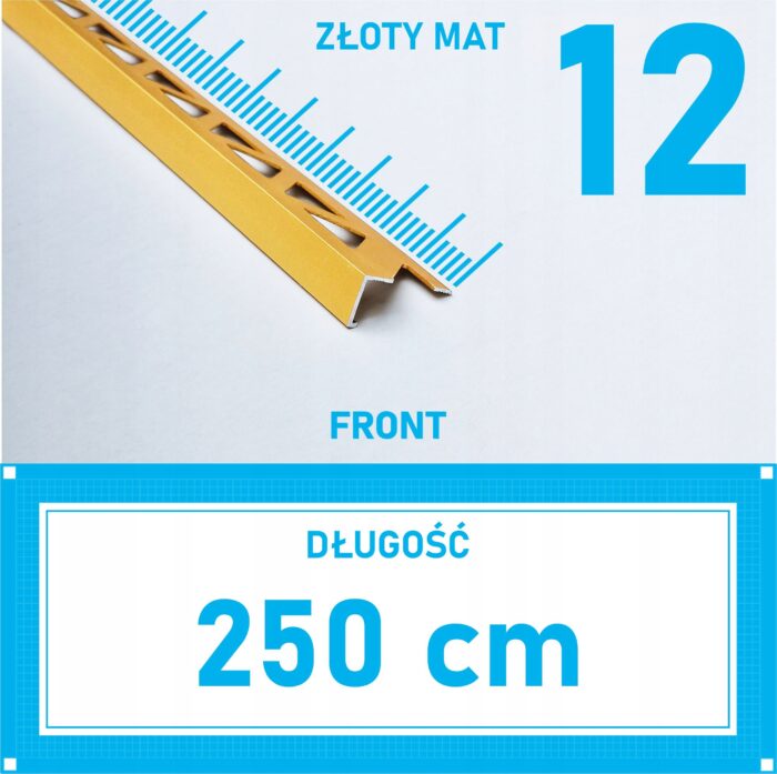Listwa L profil narożna 12mm ZŁOTY MAT ALU 250cm