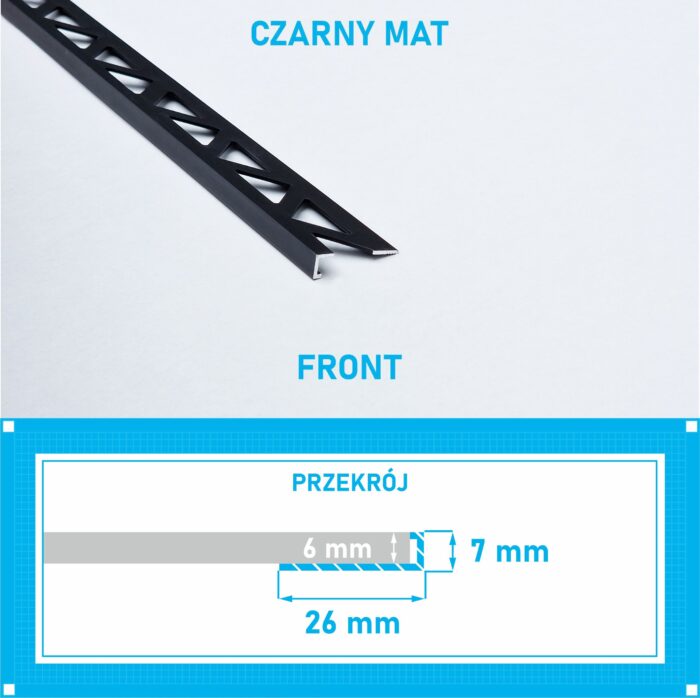 Listwa L profil narożna 6mm CZARNY MAT ALU 250cm - obrazek 4