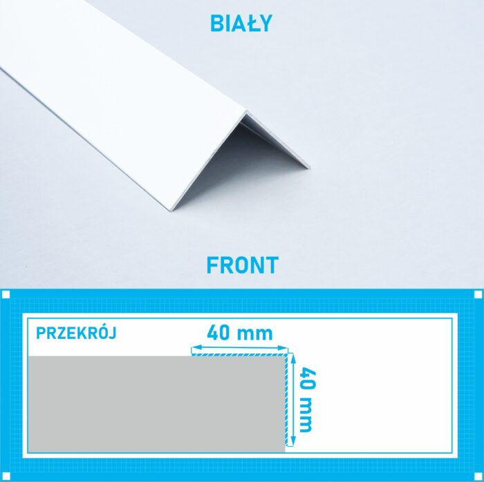 KĄTOWNIK aluminiowy BIAŁY 40x40mm anodowany 250cm - obrazek 4