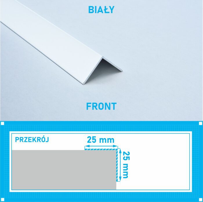 KĄTOWNIK aluminiowy BIAŁY MAT 25x25mm anodowany 125cm - obrazek 4