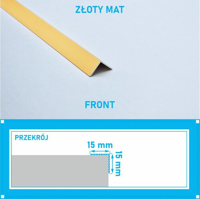 KĄTOWNIK aluminiowy ZŁOTY MAT 15x15mm anodowany 250cm - obrazek 4