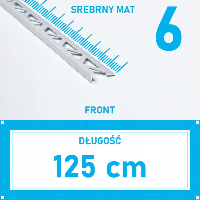Listwa L profil narożna 6mm SREBRNY MAT ALU 125cm