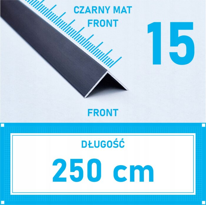 Kątownik aluminiowy anod CZARNY MAT 15x15mm 250cm