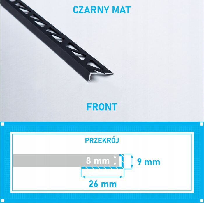 Listwa L profil narożna 8mm CZARNY MAT ALU 250cm - obrazek 4