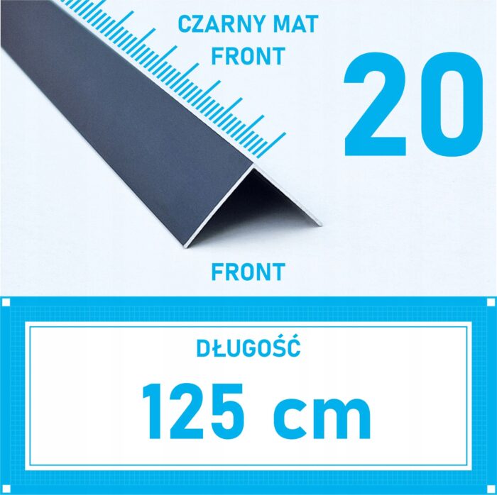 Kątownik aluminiowy anod CZARNY MAT 20x20mm 125cm