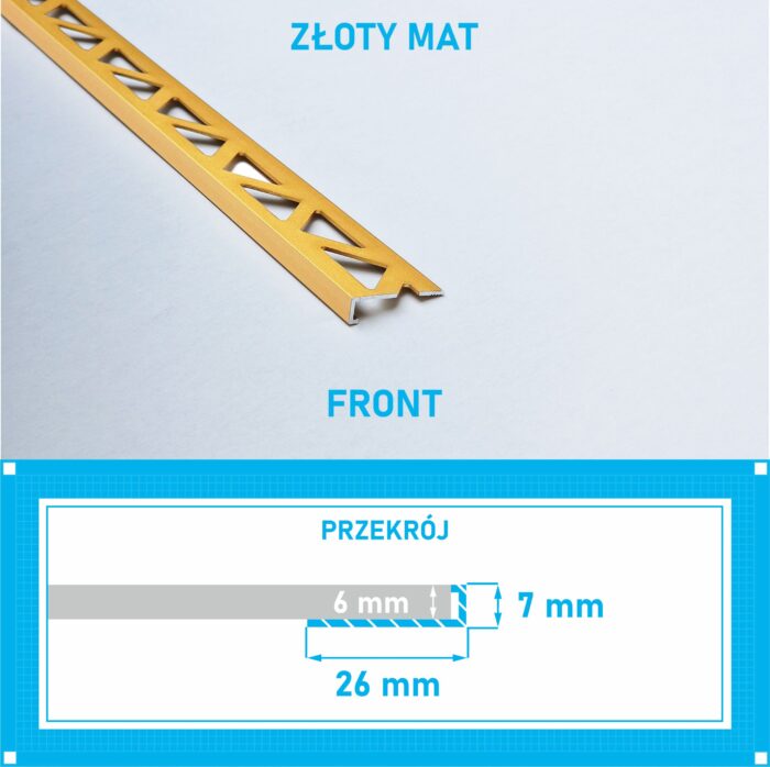 Listwa L profil narożna 6mm ZŁOTY MAT ALU 250cm - obrazek 4