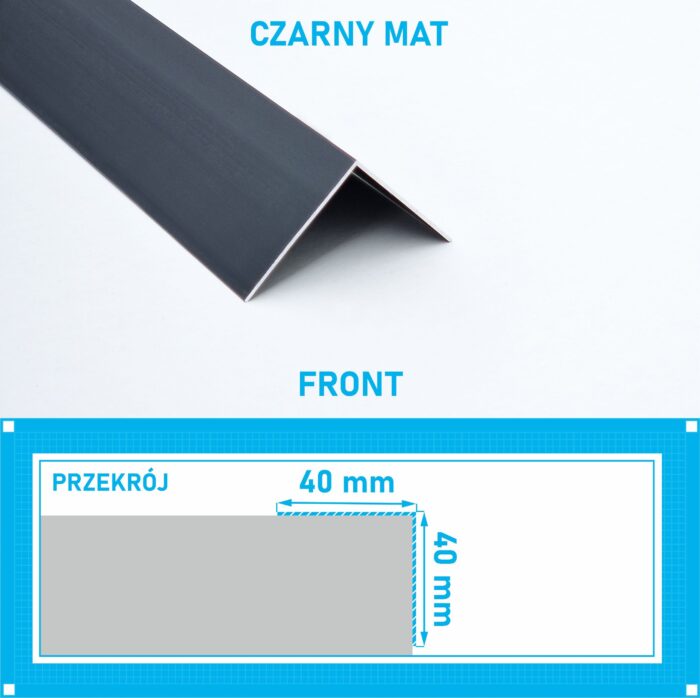 KĄTOWNIK aluminiowy CZARNY 40x40mm anodowany 125cm - obrazek 4