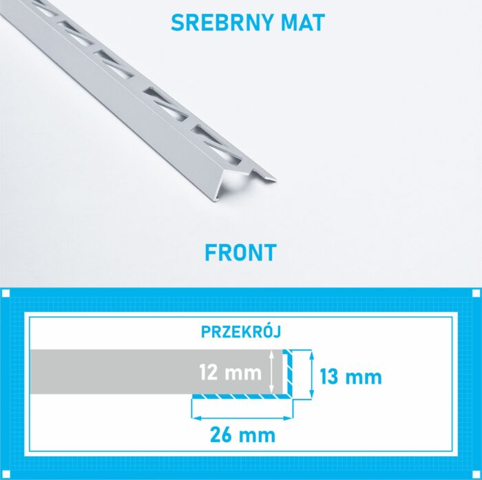 Listwa L profil narożna 12mm SREBRNY MAT ALU 250cm - obrazek 4