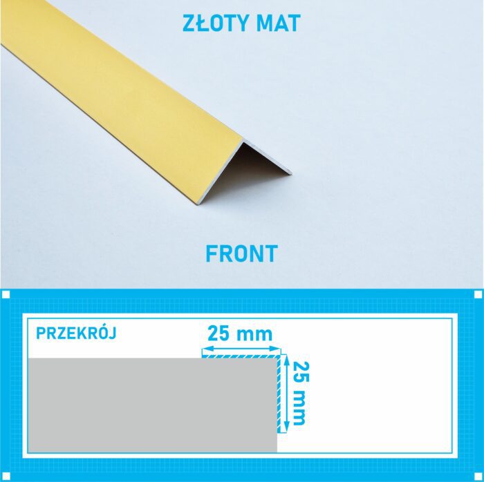 KĄTOWNIK aluminiowy ZŁOTY MAT 25x25mm anodowany 125cm - obrazek 4